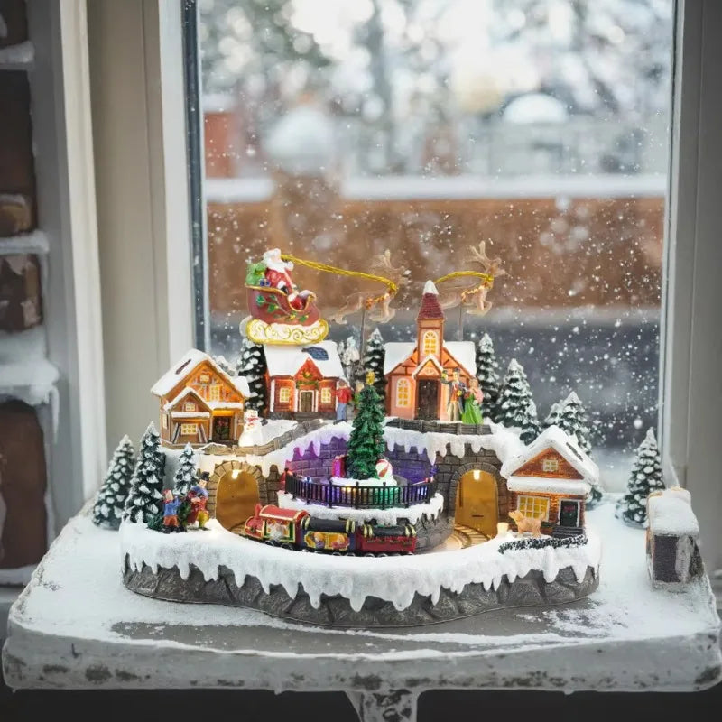 LED Musical Village House | Animated Christmas Centerpiece with Rotating Train & Lights