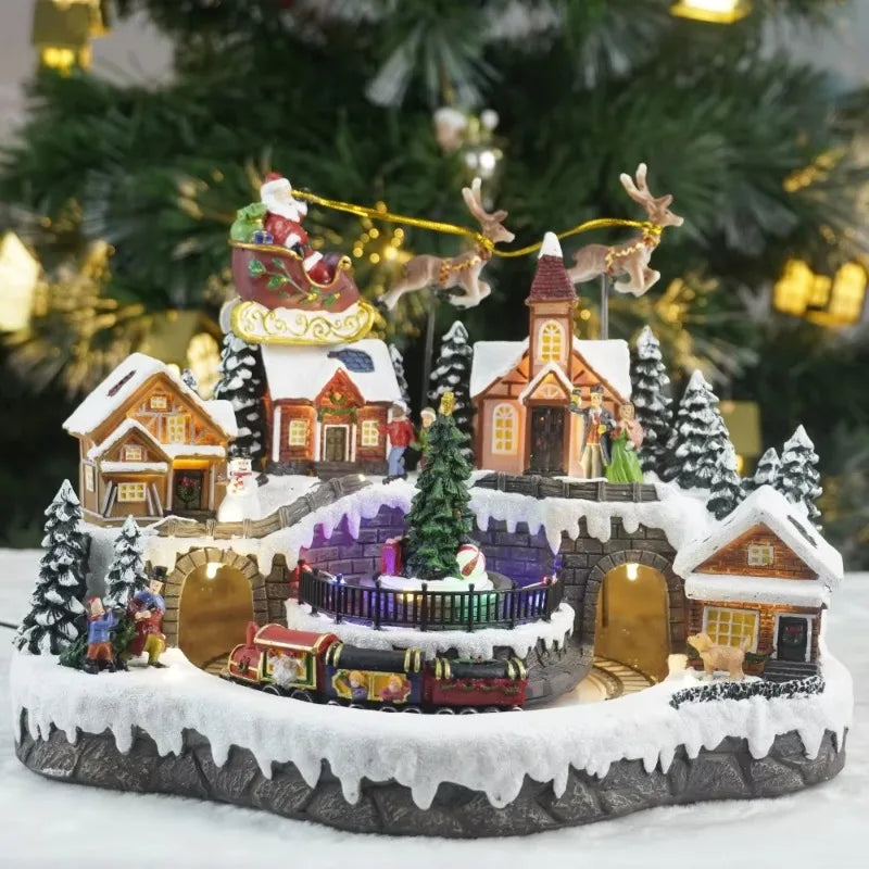 LED Musical Village House | Animated Christmas Centerpiece with Rotating Train & Lights