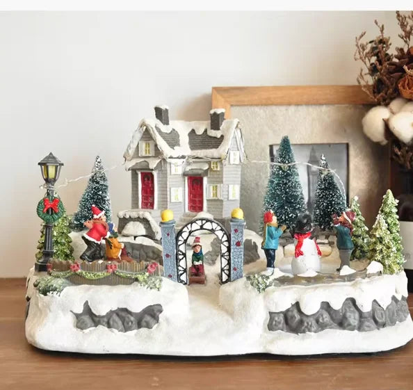 LED Musical Village House | Animated Christmas Centerpiece with Rotating Train & Lights