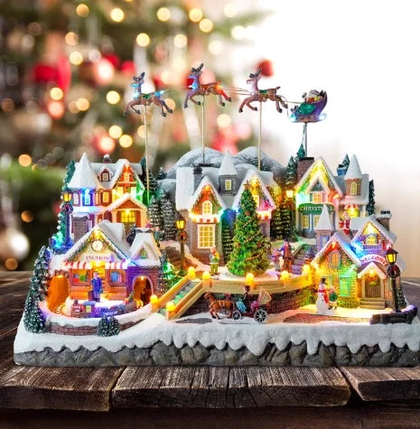 LED Musical Village House | Animated Christmas Centerpiece with Rotating Train & Lights