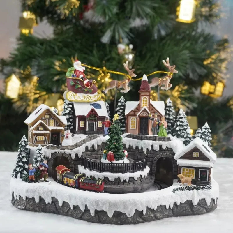 LED Musical Village House | Animated Christmas Centerpiece with Rotating Train & Lights