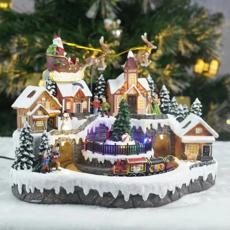 LED Musical Village House | Animated Christmas Centerpiece with Rotating Train & Lights
