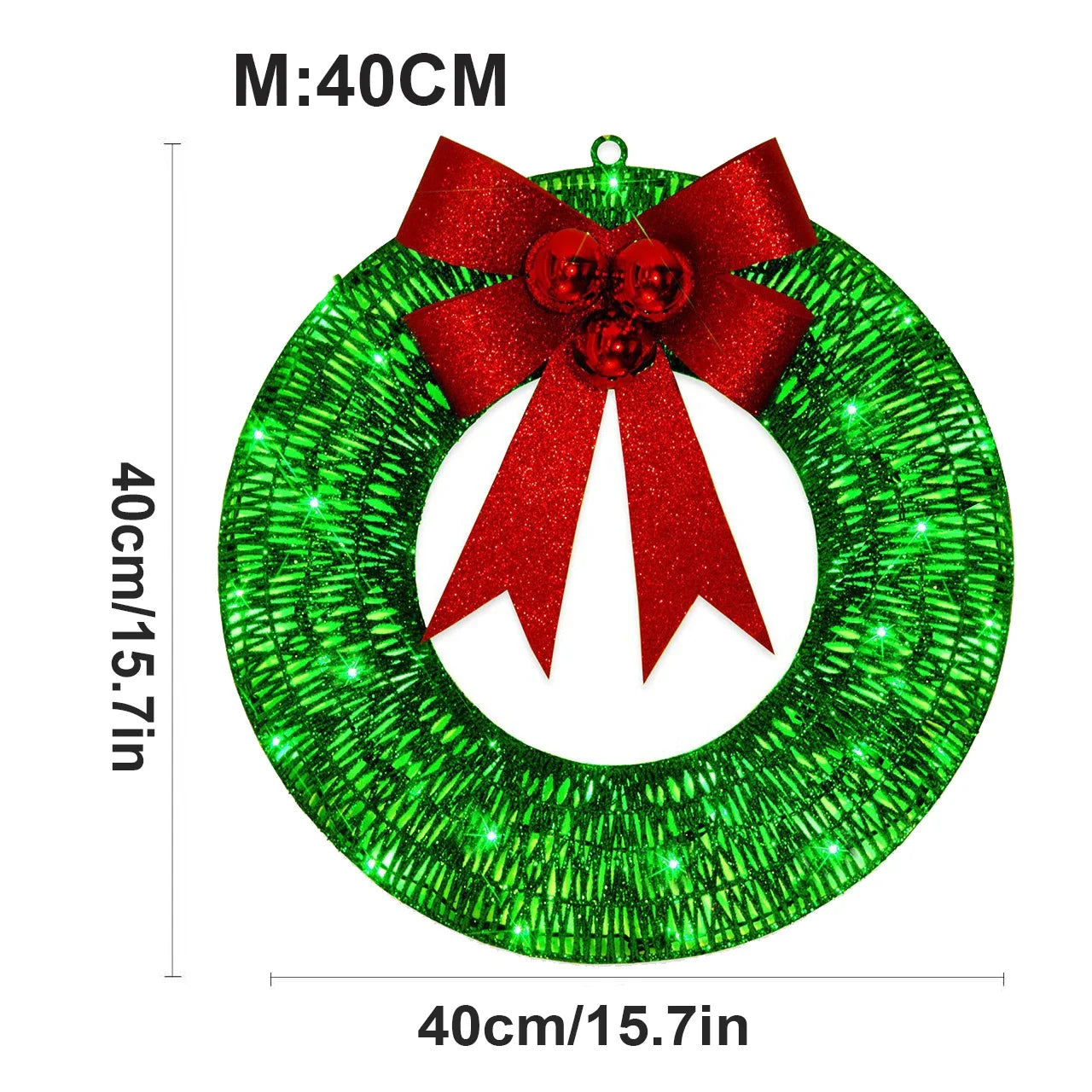 Christmas Wreath Metal Wreath LED Warm Light Christmas Decoration Removable Design Big Bow Christmas Decoration Door Hanging