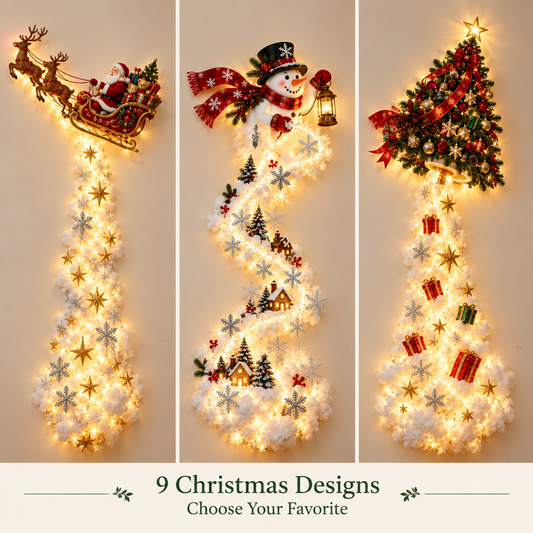 Three available Christmas Magic Trail designs: Santa’s Sleigh, Snowman, and Christmas Tree. Nine designs to choose from; sold individually.